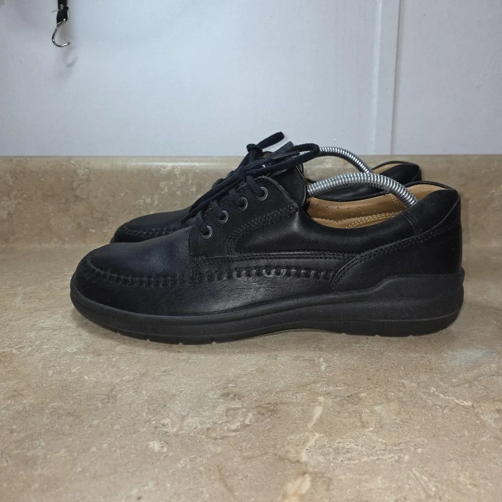Ecco Shoes Mens Size 9.5 Black Leather Moc Toe Lace Up Casual Comfort Walking